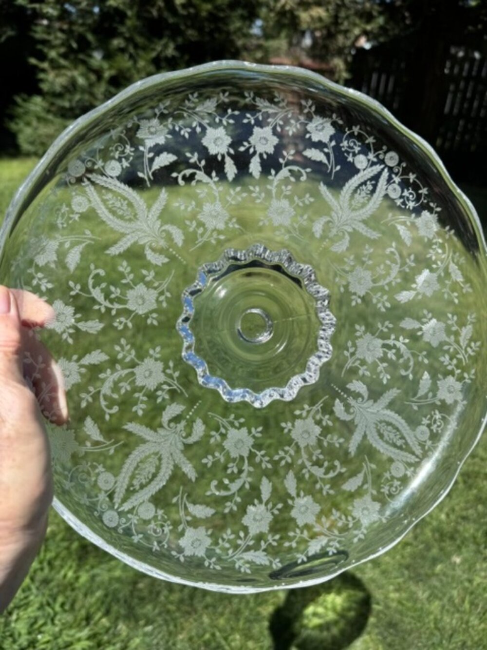 Vintage Imperial Glass "Prelude" pattern clear etched glass cake stand top